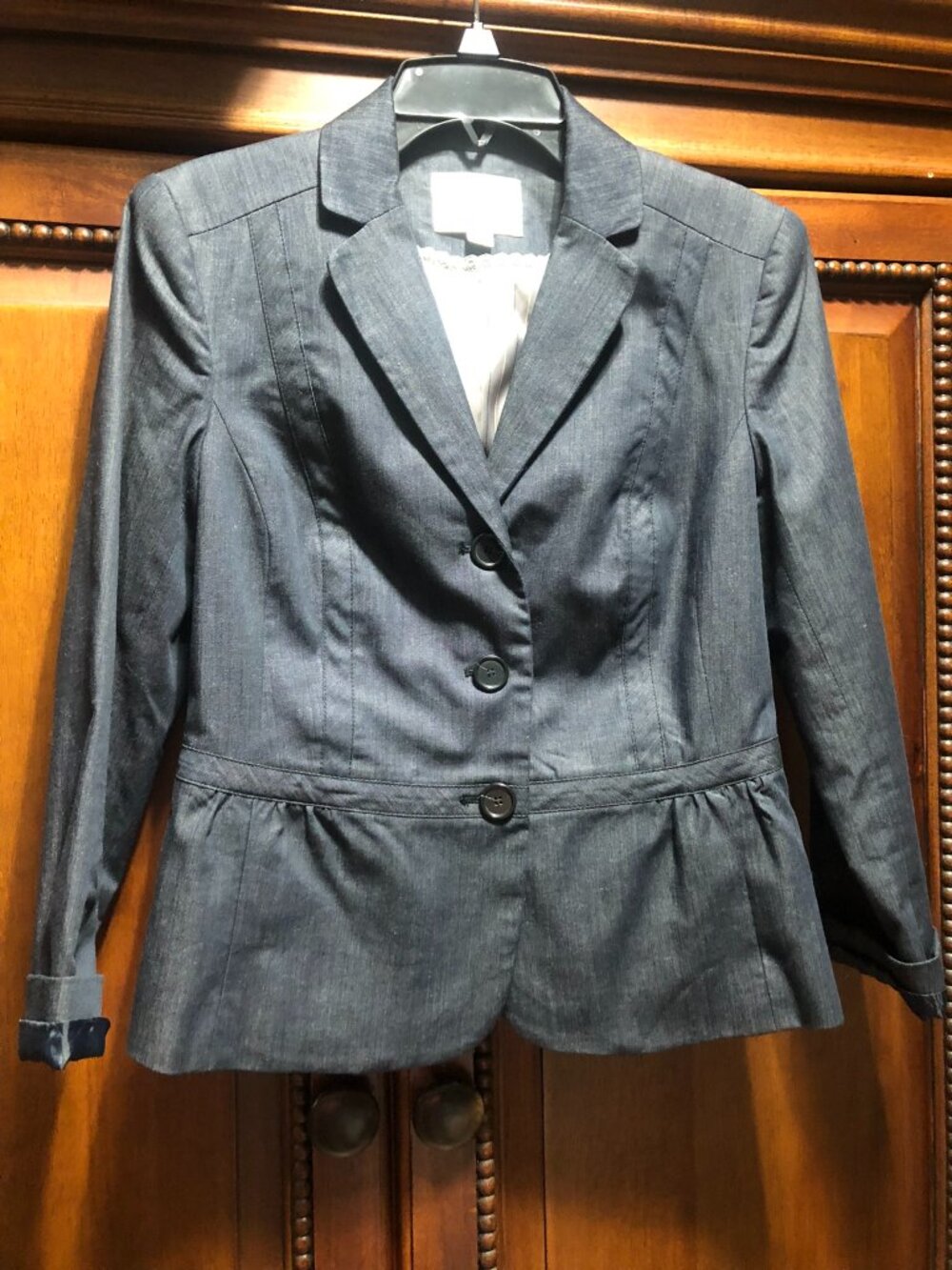 LOFT Chambray Peplum Blazer Jacket Size 0P